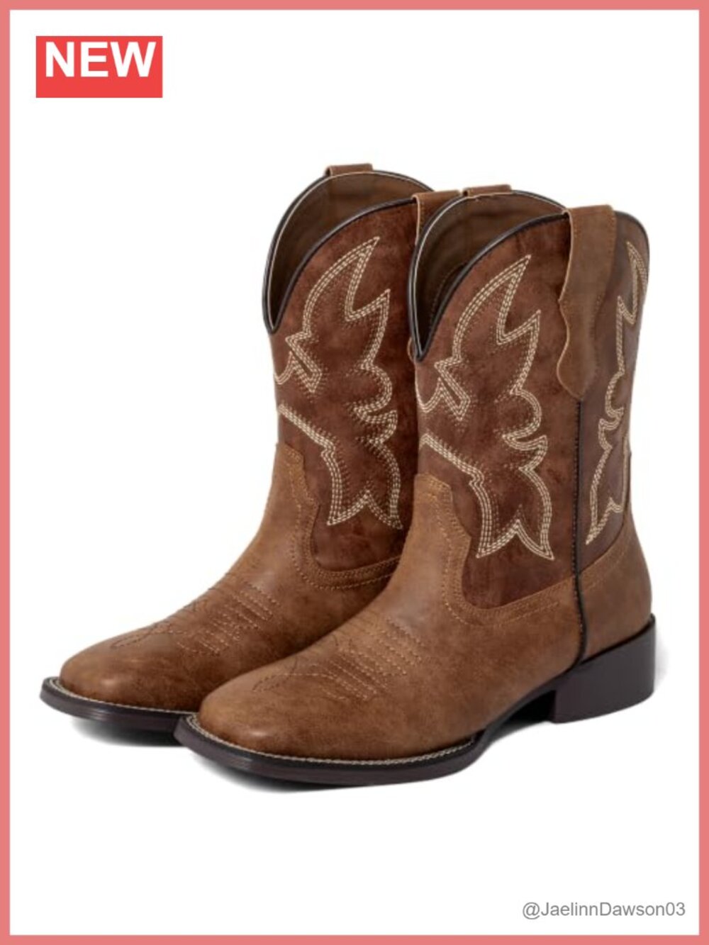 Western Cowboy Boots Square Toe Embroidered Chunky Heel Pull On